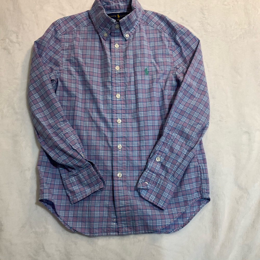Ralph Lauren Kids Blue and Purple Plaid Button Down Shirt